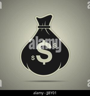 Money bag icon in flat style, black and white colors Stock Vector
