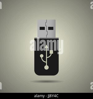 usb flash drive icon in flat style, black and white colors Stock Vector