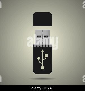 usb flash drive icon with cover, in flat style, black and white colors Stock Vector