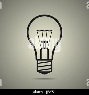 bulb icon in flat style, black and white colors, isolated Stock Vector