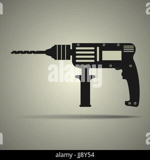 Drill icon in flat design, black and white colors, isolated Stock Vector