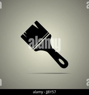 Brush icon in flat style, black and white colors, isolated Stock Vector