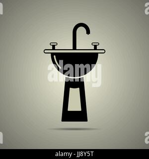 Sink icon in flat black and white style, isolated Stock Vector