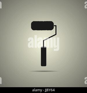 roller brush icon in flat black and white style, isolated Stock Vector