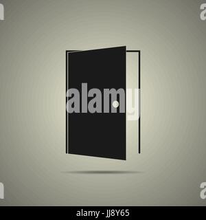 Door Icon in flat black and white style, isolated Stock Vector