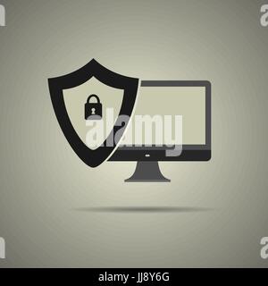 Security systems icon in black and white style, computerprotection, isolated Stock Vector