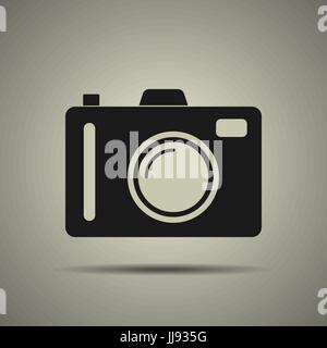 Camera icon in flat style, black and white colors, isolated Stock Vector