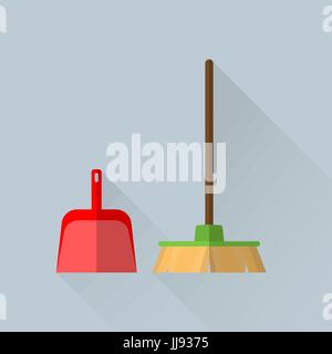 Broom and a scoop in flat style Stock Vector