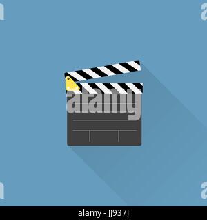 Movie clapper board icon with long shadow in flat syle Stock Vector