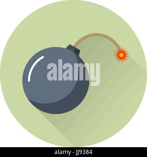 Black bomb icon with burning wick, isolated Stock Vector