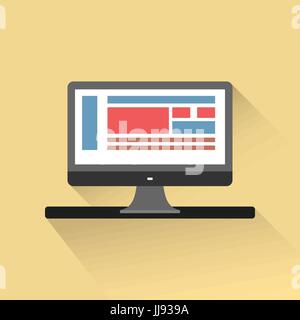 Computer monitor on the table, web icon in flat design Stock Vector