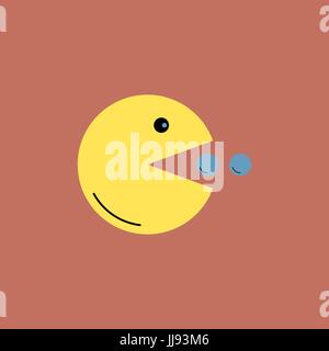 Yellow hungry smile in flat design, isolated Stock Vector