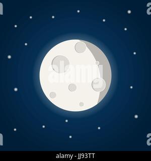 Moon with stars on the night sky with stars in flat style Stock Vector