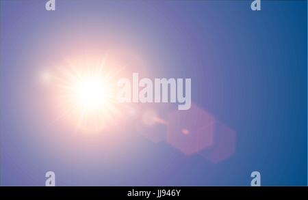 Vector transparent bright red sunlight special lens flare light effect with hexagon elements. Sunrice or sunset, star burst. Stock Vector