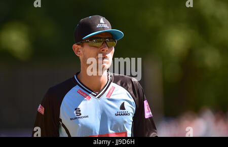 Danny Briggs of Sussex Sharks v Glamorgan in the NatWest T20 blast match at the Arundel Castle ground in West Sussex UK Sunday 9th July 2017 Stock Photo