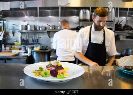 Koji-cured wild sockeye salmon at Nomad restaurant, Vancouver, Canada Stock Photo