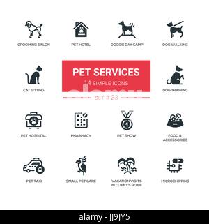 Pet Services - Modern simple thin line design icons, pictograms set Stock Vector