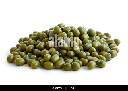 Heap of dry mung beans isolated on white.