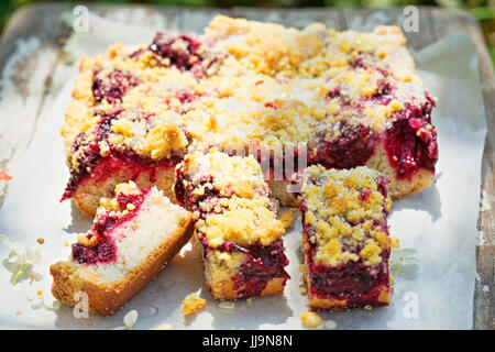 Yeast crumble tray bake cake with cherries Stock Photo