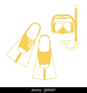 Stylized icon of a colored mask, tube and flippers for a scuba diving. Sports and recreation theme. Design for banner, poster or print. Stock Vector