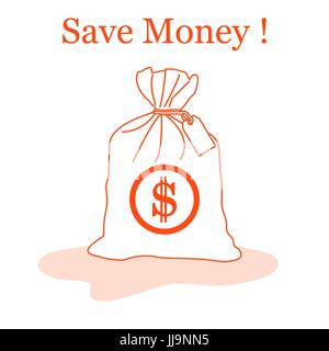 Stylized icon of a knotted bag with money. Design for banner, poster or print. Stock Vector