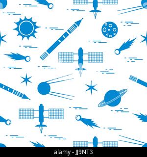 Seamless pattern with variety space exploration elements. Design for banner, poster or print. Stock Vector