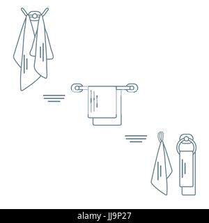 Set of  towels hanging on different holders. Design for poster or print. Stock Vector