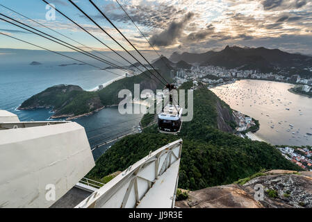 View from Pão de Açúcar (Sugar Loaf Mountain) during sunset in Rio de Janeiro, Brazil Stock Photo