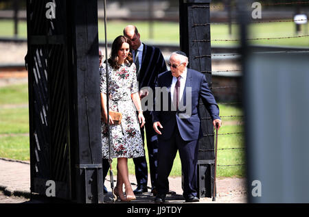 Duchess of Cambridge with survivor Manfred Goldberg and the Duke of Cambridge with survivor Zigi Shipper during a visit the former Nazi Germany Concentration Camp, Stutthof, on the second day of their five-day tour of Poland and Germany. Stock Photo