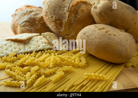 part of the new food triangle, cereals, and rice and potatoes. bread, and pasta Stock Photo