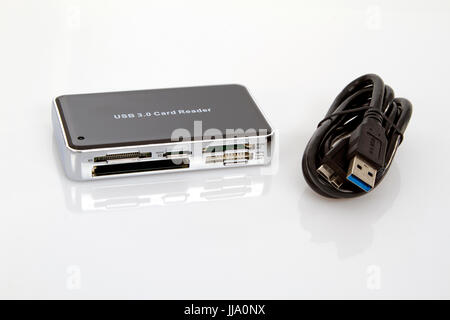USB Card Reader with cable on bright background Stock Photo