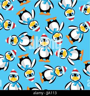 Penguins on turn blue background Stock Vector