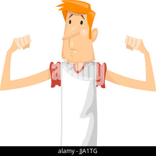 Fitness Illustration Featuring a Sad Skinny Man in a White  Shirt Disappointed Over His Lack of Muscle Bulges Stock Photo