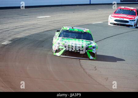 July 16, 2017 - Loudon, New Hampshire, U.S. - Kyle Busch, Monster Energy NASCAR Cup Series driver of the Interstate Batteries Toyota (18), races at the NASCAR Monster Energy Overton's 301 race held at the New Hampshire Motor Speedway in Loudon, New Hampshire. Eric Canha/CSM Stock Photo