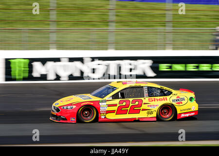 July 16, 2017 - Loudon, New Hampshire, U.S. - Joey Logano, Monster Energy NASCAR Cup Series driver of the Shell Pennzoil Ford (22), races at the NASCAR Monster Energy Overton's 301 race held at the New Hampshire Motor Speedway in Loudon, New Hampshire. Eric Canha/CSM Stock Photo