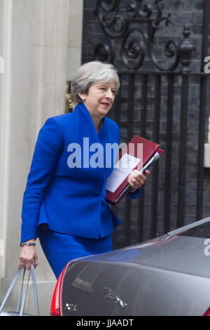 London UK. 19th July 2017. British Prime Minister Theresa May leaves No10 Downing Street for the weekly PMQ Prime Minister Questions  at Parliament in  the House of Commons Credit: amer ghazzal/Alamy Live News Stock Photo