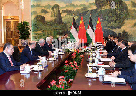 Beijing, Beijing, China. 19th July, 2017. Palestinian President Mahmoud Abbas meets with Chinese Prime Minister Li Keqiang, in Beijing, China, on July 19, 2017. Abbas is on an official visit to China from July 17-20 Credit: Thaer Ganaim/APA Images/ZUMA Wire/Alamy Live News Stock Photo