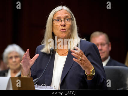 Washington, USA. 19th Jul, 2017. Susan M. Gordon testifies on her nomination to be Principal Deputy Director of National Intelligence, before the United States Senate Select Committee on Intelligence on Capitol Hill in Washington, DC on Wednesday, July 19, 2017. Credit: MediaPunch Inc/Alamy Live News Stock Photo