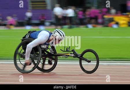 Stratford, UK. 19th July, 2017. Tatyana McFadden (USA) in the womens 800m T54. World para athletics championships. London Olympic stadium. Queen Elizabeth Olympic park. Stratford. London. UK. 19/07/2017. Credit: Sport In Pictures/Alamy Live News Stock Photo