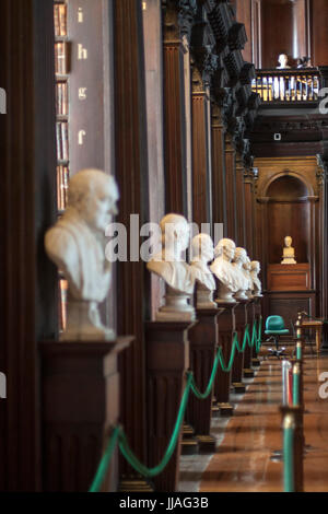 Line of busts in the long room in Trinity College, Dublin Ireland Stock Photo