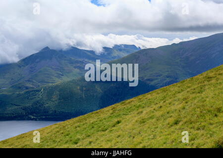 Seen from Foel Goch clouds are seen obscuring the summits of the Nantlle Ridge, Snowdonia Stock Photo