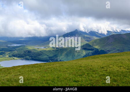 Seen from Foel Goch clouds are seen obscuring the summits of the Nantlle Ridge, Snowdonia Stock Photo