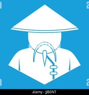 Asian man in conical hat icon white Stock Vector