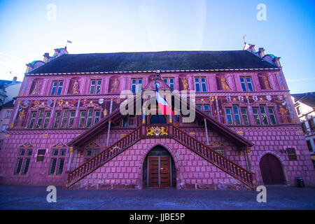 Picturesque Hotel de ville  town hall Mulhouse Alsace France Stock Photo