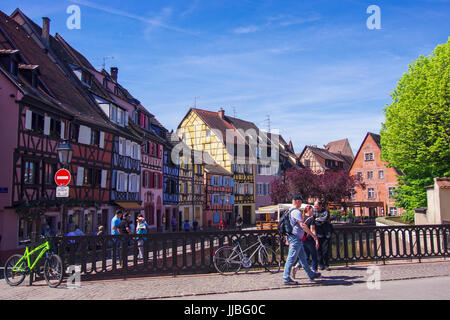 Picturesque street scenes with visitors Little Venice Colmar Alsace France Stock Photo