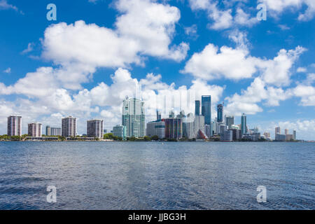 Miami Florida skyline on a sunny blue sky white cloud day Stock Photo