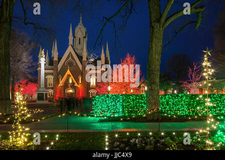 Assembly Hall at Christmas , Temple Square, Salt Lake City Stock Photo