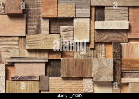 Natural wooden blocks in collage background. Used various forms and textures of wood. Stock Photo