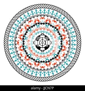 Abstract mandala style - beach concept, summer, journey, travel - Vector Illustration Stock Vector