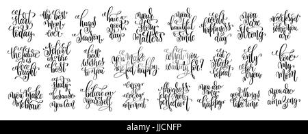 set of 25 black and white hand lettering inscription Stock Vector